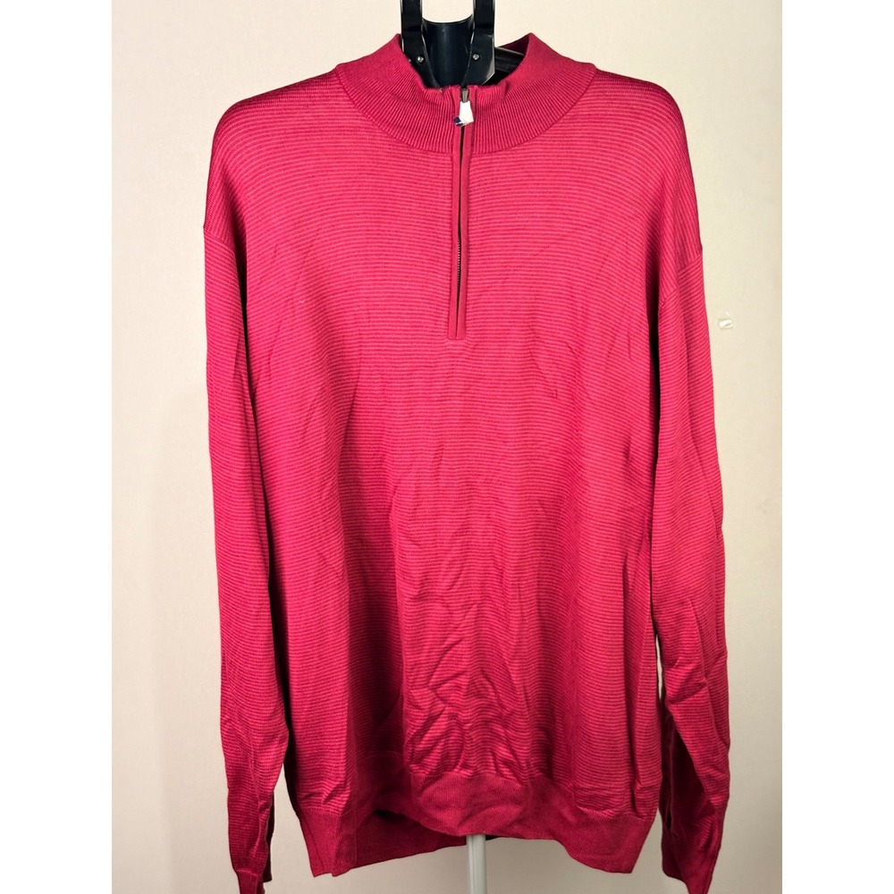 Cutter & Buck Mens 3XT Red Ribbed Texture Quarter Zip Pullover Sweater